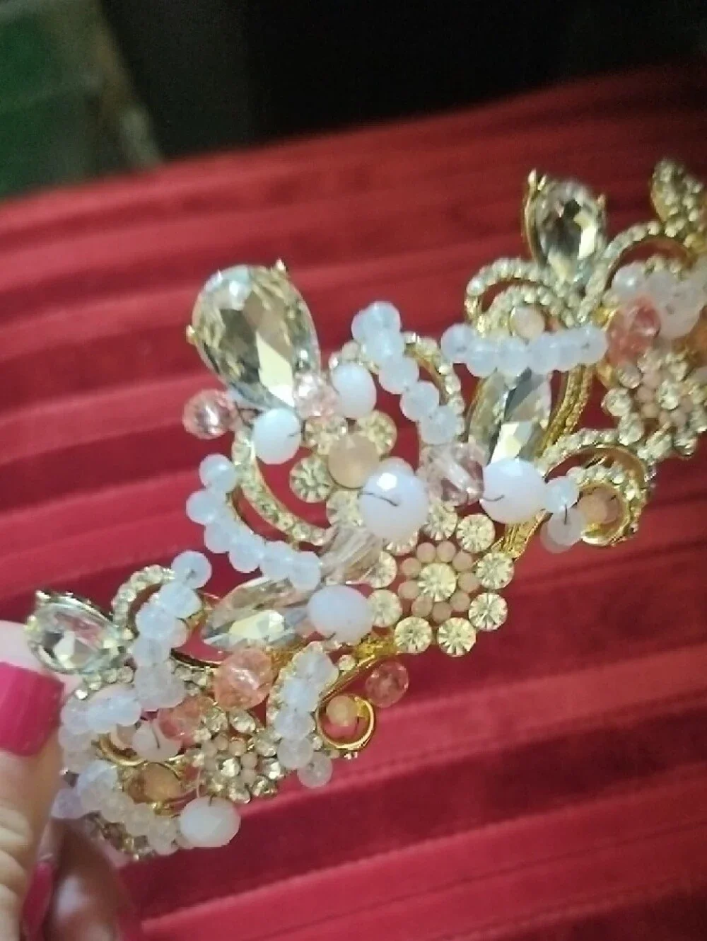Gold and White Crystal Decorative Tiara - Women Accessories Princessa Crown